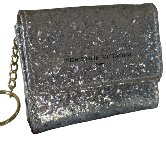 Adrienne Vittadini Studio coin purse/cardholder on key ring- sparkly silver - Picture 2 of 14